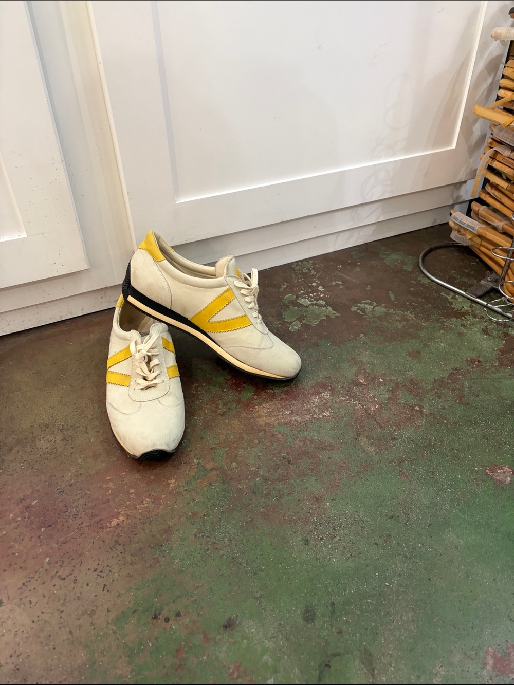Versace White Sneakers with Yellow and Black Accents